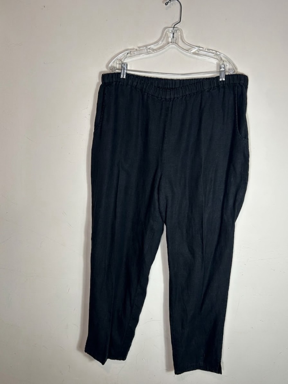 FLAX 100% Linen Elastic Waist Pants Black Size Large Lagenlook - Picture 2 of 8